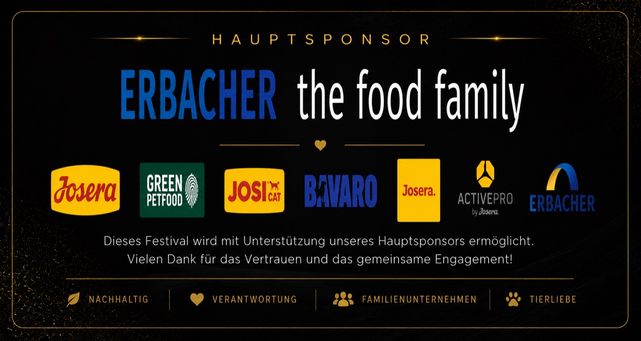 Hauptsponsor ERBACHER the food family mit Josera, Green Petfood, Josi Cat, Bavaro, ActivePro und Erbacher.